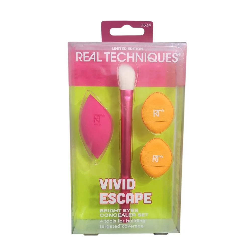Real Techniques Vivid Escape Brush and Sponge Set - Pink and Orange